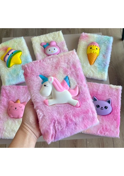 Tüylü Defter-unicorn yumuş defter-unicorn sukuşi çizgili defter
