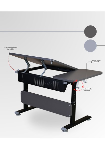 Vega Simple Minimalist Ofis Masası Yüksek Ayarlı ve Eğimli Çalışma Masası - 130x70 Cm, Antrasit/Gri fırsatları