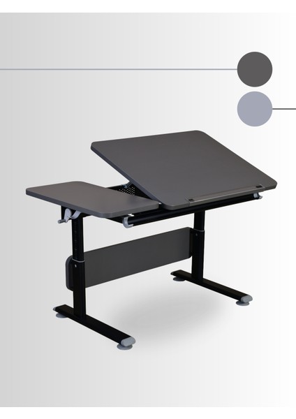 Vega Simple Minimalist Ofis Masası Yüksek Ayarlı ve Eğimli Çalışma Masası - 130x70 Cm, Antrasit/Gri