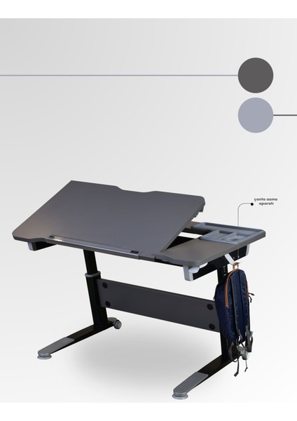 Sirius Simple Modern Ofis Masası Yüksekliği Ayarlanabilir Ofis Ev Çalışma Masası - 120x75 Cm, Antrasit/Gri fırsatları