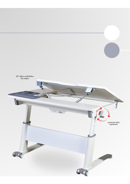 Sirius Simple Okul Çalışma Masası, Yüksekliği Ayarlanabilir Montessori Uyumlu Çocuk Masası - 120x75 Cm, Beyaz/Gri indirimleri