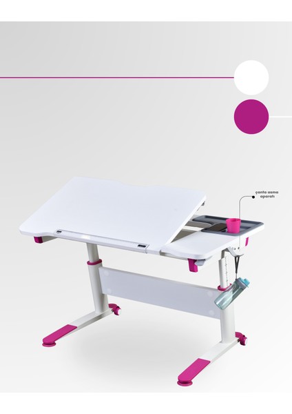 Sirius Simple Kız Çocuk Çalışma Masası, Eğimli Yükselebilir Çalışma Masası - 120x75 Cm, Beyaz/Fuşya fırsatları
