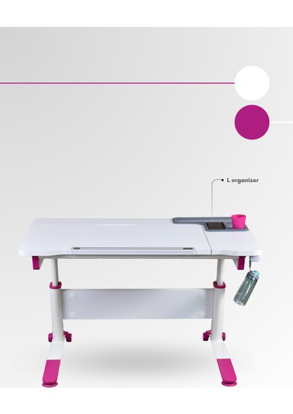 Sirius Simple Kız Çocuk Çalışma Masası, Eğimli Yükselebilir Çalışma Masası - 120x75 Cm, Beyaz/Fuşya indirimleri