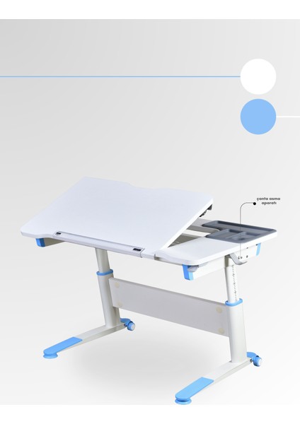 Sirius Simple Erkek Çocuk Çalışma Masası Yükseklik Ayarlı Eğimli Ders Çalışma Masası - 120x75 Cm, Beyaz/Mavi fırsatları