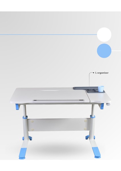 Sirius Simple Erkek Çocuk Çalışma Masası Yükseklik Ayarlı Eğimli Ders Çalışma Masası - 120x75 Cm, Beyaz/Mavi indirimleri