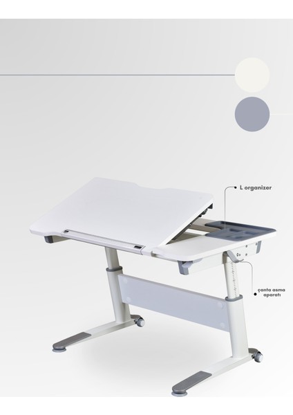Sirius Simple Ergonomik Çocuk Masası Yükseklik Ayarlı ve Eğimli Modern Masa - 120x75 Cm, Ekru/Gri modelleri