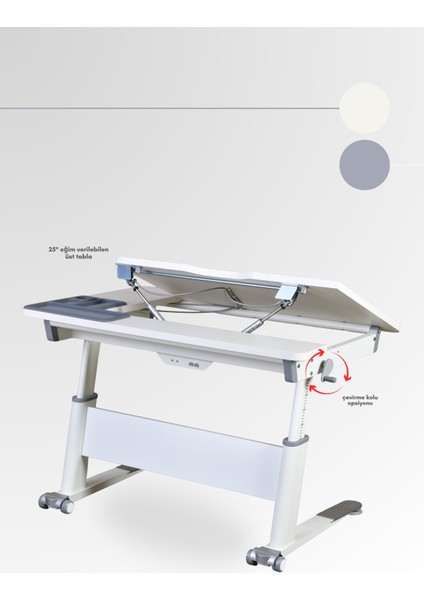 Sirius Simple Ergonomik Çocuk Masası Yükseklik Ayarlı ve Eğimli Modern Masa - 120x75 Cm, Ekru/Gri fırsatları