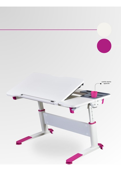 Sirius Simple Çocuk Odası Masası Yükseklik ve Eğim Ayarlı Çalışma Masası - Ekru/Fuşya - 120x75 Cm fırsatları