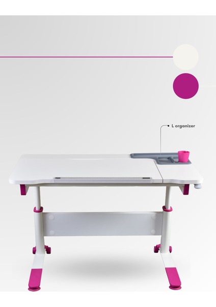 Sirius Simple Çocuk Odası Masası Yükseklik ve Eğim Ayarlı Çalışma Masası - Ekru/Fuşya - 120x75 Cm indirimleri