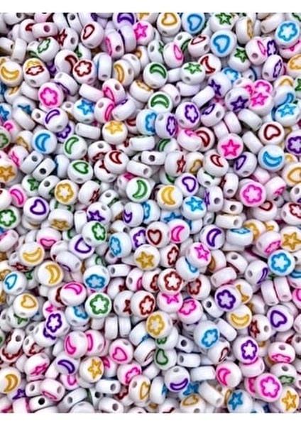 Renkli Sembollü Plastik Boncuk Takı Yapımı İçin 25 GR 4x7 mm modelleri