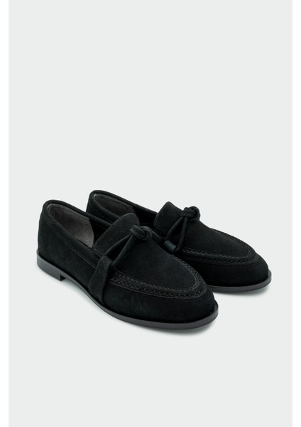 Onapy Siyah Süet Düz Taban Düğüm Detaylı Ayakkabı