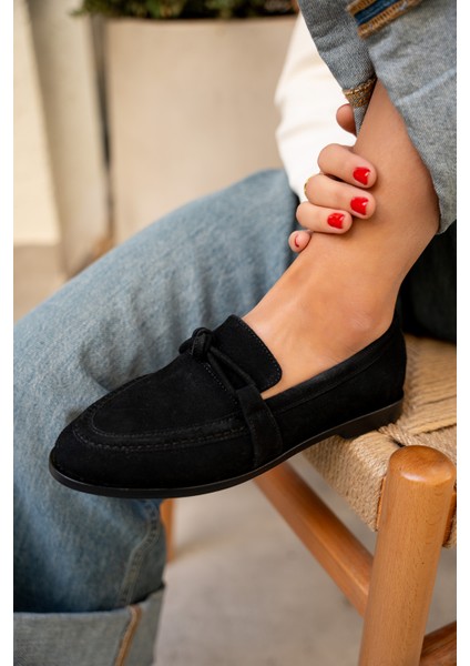 Onapy Siyah Süet Düz Taban Düğüm Detaylı Ayakkabı fiyatları