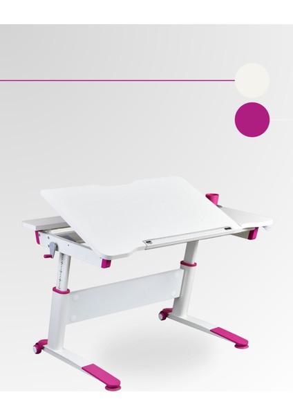 Sirius Simple Çocuk Odası Masası Yükseklik ve Eğim Ayarlı Çalışma Masası - Ekru/Fuşya - 120x75 Cm
