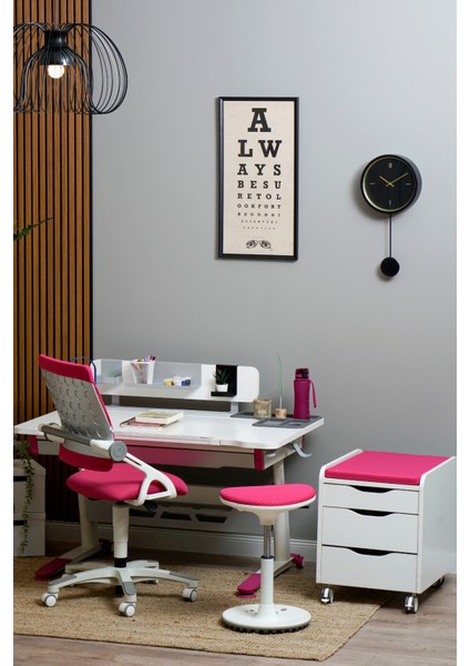 Sirius Simple Çocuk Odası Masası Yükseklik ve Eğim Ayarlı Çalışma Masası - Ekru/Fuşya - 120x75 Cm