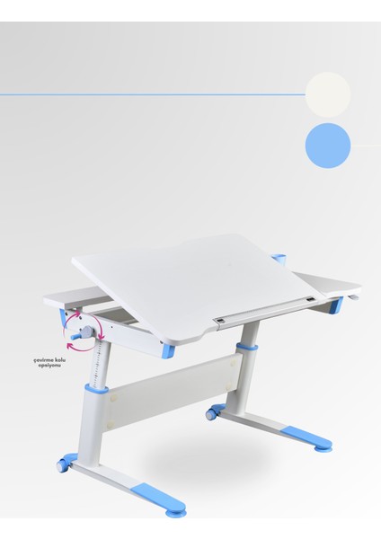 Anaokulu Masası Yükseklik ve Eğim Ayarlı Çalışma Masası - 120x75 Cm, Ekru/Mavi - Sirius Simple