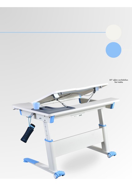 Anaokulu Masası Yükseklik ve Eğim Ayarlı Çalışma Masası - 120x75 Cm, Ekru/Mavi - Sirius Simple