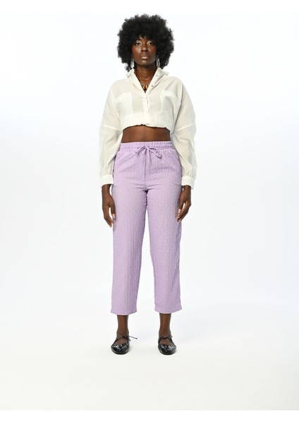 Kadın Rahat Kalıp Beli Lastikli Desenli Düz Renk Pantolon modelleri