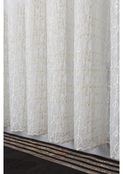 Kayra Gold Işlemeli 1/2 Orta Pileli Ütü Istemez Kırışmaz Yeni Sezon Salon Oda Tül Perdesi fırsatları