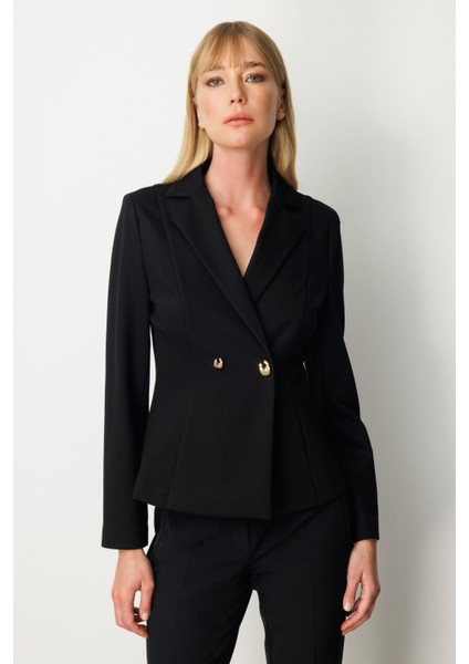 Kadın Kruvaze Yaka Çıtçıtlı Ceket 5155 Siyah