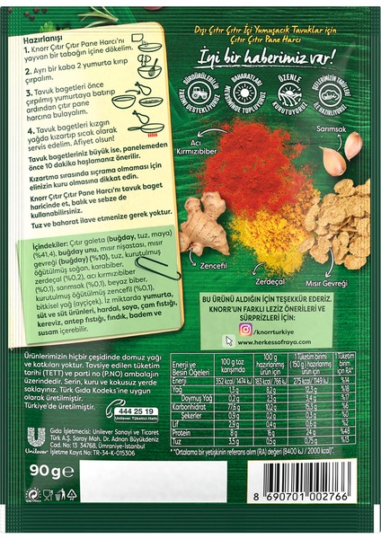 Harçlar Çıtır Pane Harcı Dışı Çıtır Içi Yumuşak Tavuklar Için 90 gr 7 Adet