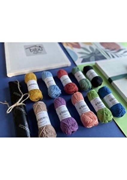 İğnesiz Punch Devam Seti 2 Adet 30x30 Tuval 10 Adet Pamuklu İp ve 3 Adet Desen