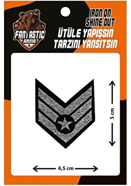 Dokuma Arma Patch Ütüyle Yapışan Polyester Rütbe 4,5x5 cm Siyah-Gümüş modelleri