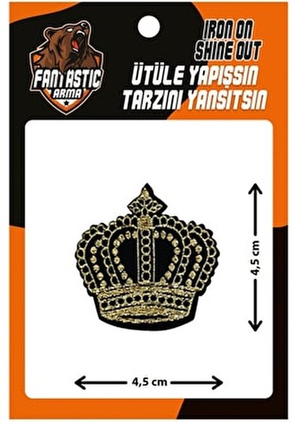 Dokuma Arma Taç Desenli Ütüyle Yapışan Polyester Patch 4.5 cm Siyah ve Altın Renk modelleri