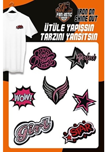 Ütüyle Yapışan Dokuma Arma Seti 100% Polyester 7 Adet Renkli Tasarımlar fırsatları