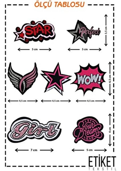 Ütüyle Yapışan Dokuma Arma Seti 100% Polyester 7 Adet Renkli Tasarımlar indirimleri