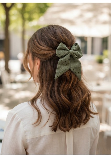 Defne Yeşili Fisto El Yapımı Yeni Otomatik Beyaz Fiyonk Toka Özel Tasarım, Kına Nikah Kadin Toka