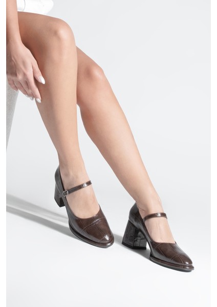 Kadın Loafer İnce Bantlı Kalın Topuklu Günlük Ayakkabı Vikas Kahve Croco fiyatları