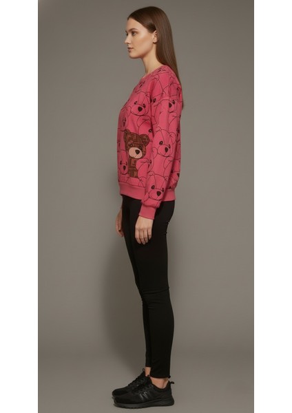 Kadın Pembe Ayıcık Baskılı Sweatshirt – 3 Iplik Şardonsuz, %100 Pamuk Rahat Kalıp modelleri