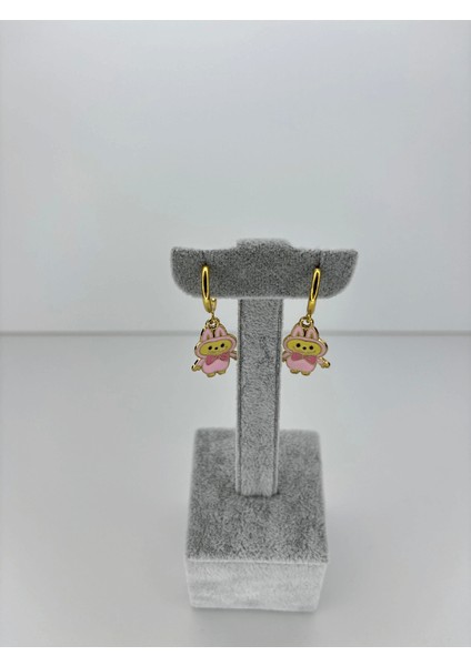 Pembe Renkli Labubu Gold Küpe modelleri