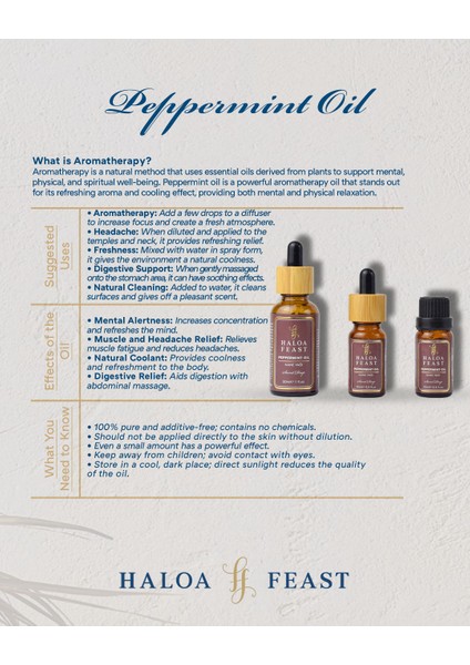 Haloa Feast Nane Yağı - Peppermint Essential Oil 10 ml 0,3 Fl.oz Akışlı Kapak modelleri