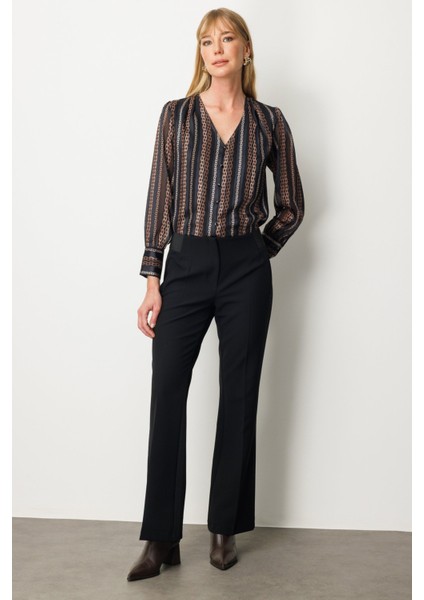 Kadın Beli Kalın Lastikli Ispanyol Paça Pantolon 1105 Siyah fiyatları