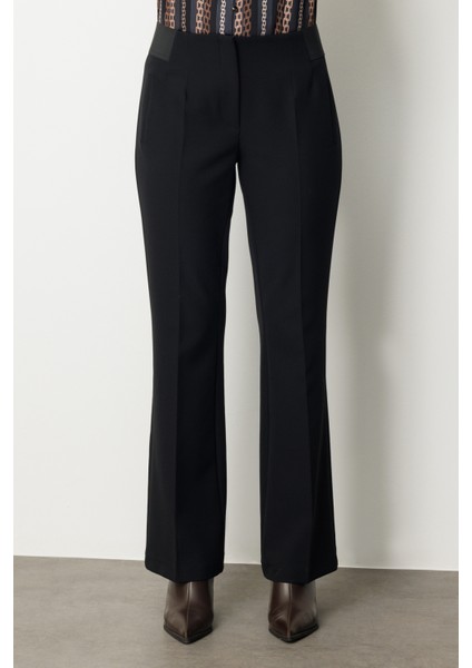 Kadın Beli Kalın Lastikli Ispanyol Paça Pantolon 1105 Siyah modelleri
