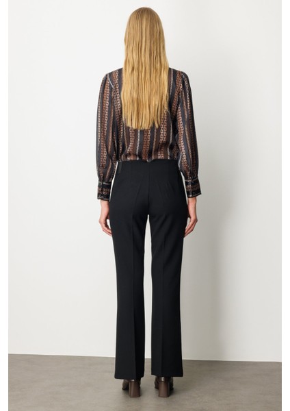 Kadın Beli Kalın Lastikli Ispanyol Paça Pantolon 1105 Siyah fırsatları