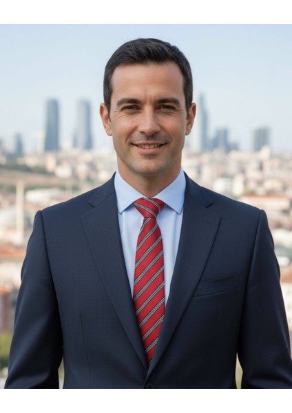 Lacivert Beyaz Çizgili 8 Cm Genişliğinde Kırmızı Kravat