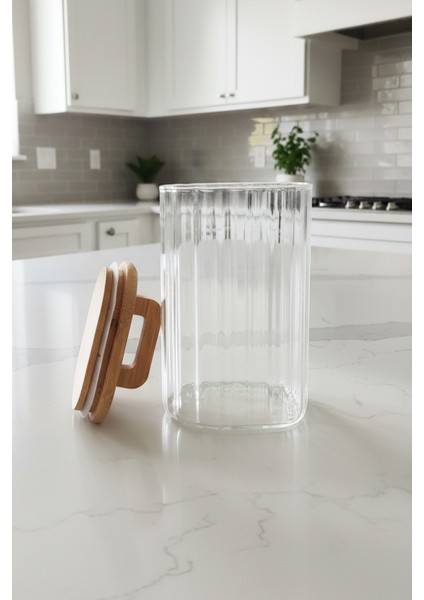 Lunel Bambu Vakum Kapaklı Kare Çizgili Cam Kavanoz – Çay Kahve Bakliyat Saklama Kabı 1100 ml fiyatları