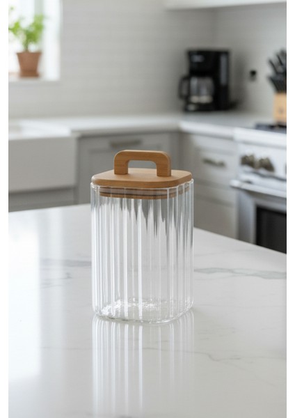 Lunel Bambu Vakum Kapaklı Kare Çizgili Cam Kavanoz – Çay Kahve Bakliyat Saklama Kabı 1100 ml modelleri