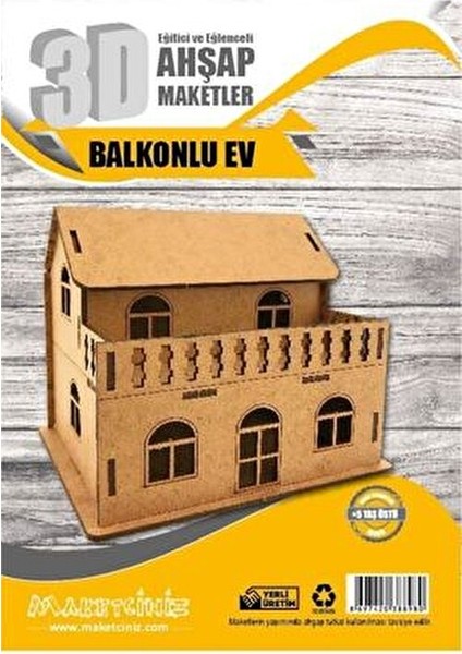 Ahşap Balkonlu Ev Eğitici Ahşap Oyuncak 16x13x13.5 cm 2-7 Yaş Arası Çocuklar İçin fiyatları