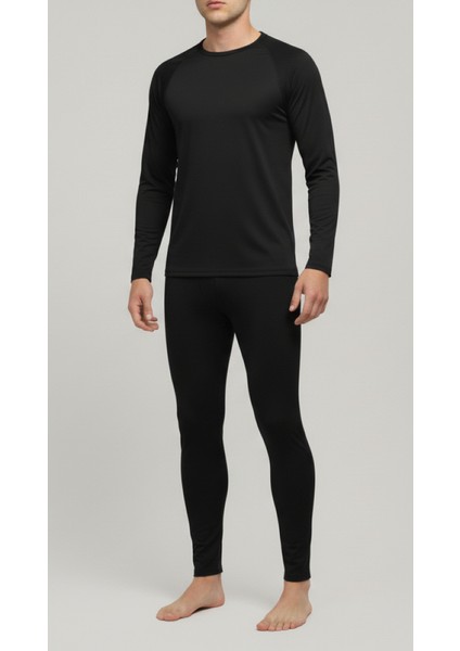 Erkek Termal Alt Üst Takım İçlik Elastik Yumuşak Siyah - Berrak