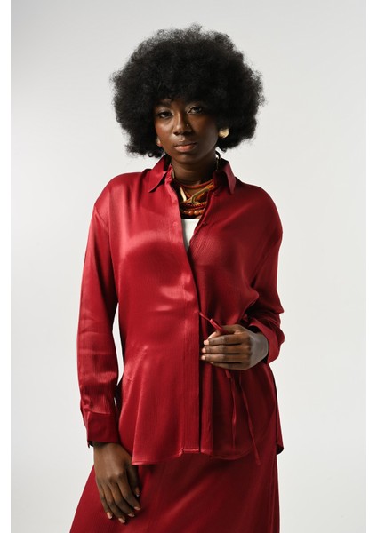 Kadın Belden Bağlama Detaylı Düz Renk Gömlek fiyatları