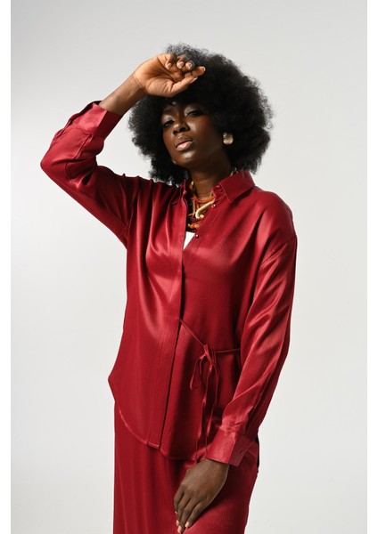 Kadın Belden Bağlama Detaylı Düz Renk Gömlek modelleri