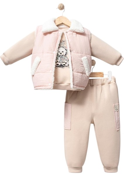 Ayıcık Baskılı Yelekli Kız Takım