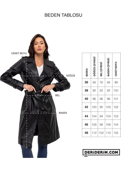 Siyah Cassie Yırtmaçlı Astarlı Kemerli Trençkot Kadın Hakiki Deri Kaban