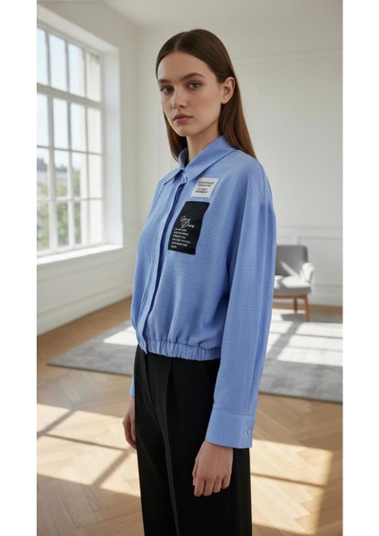 Kadın Uzun Kollu Beli Lastikli Mavi Gömlek fiyatları
