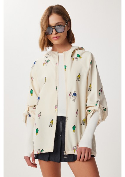 Baskılı Mevsimlik Ham Keten Ceket LSA0001 Krem Yeşil fiyatları