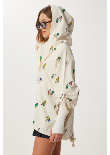 Baskılı Mevsimlik Ham Keten Ceket LSA0001 Krem Yeşil indirimleri