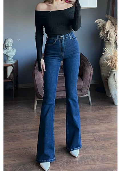 jeanmiapamela Ispanyol Lacivert Kot Yüksek Bel Likralı Ekstra Esnek Flare Jeans Kot modelleri